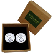 Bassin and Brown Side Stags Head Cufflinks - White/Black