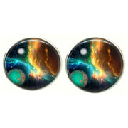 Bassin and Brown Space and Planet Cufflinks - Navy/Green/Yellow
