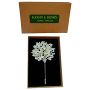 Bassin and Brown Spotted Flower Jacket Lapel Pin - White