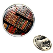 Bassin and Brown Stack of Books Lapel Pin - Brown/Red