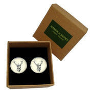 Bassin and Brown Stags Head Cufflinks - White/black