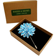 Bassin and Brown Stripe Flower Lapel Pin - Blue/White