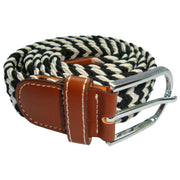 Bassin and Brown Striped Elasticated Woven Buckle Belt - Black/White
