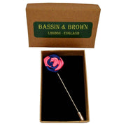 Bassin and Brown Two Colour Rose Jacket Lapel Pin - Navy/Pink