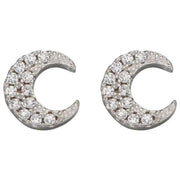 Beginnings Crescent Moon Cubic Zirconia Earrings - Silver