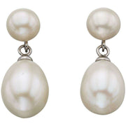 Beginnings Freshwater Pearl Double Drop Stud Earrings - White/Silver