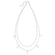 Beginnings Star and Moon Double Row Necklace - Silver