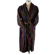 Bown of London Mozart Bold Primary Striped Cotton Velour Dressing Gown - Black/Multi-colour