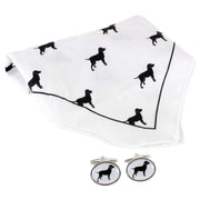 David Van Hagen Dog Handkerchief and Cufflink Set - White/Black
