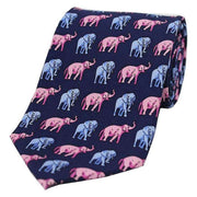 David Van Hagen Elephants Country Silk Tie - Navy