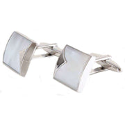 David Van Hagen Fish Tail Mother of Pearl Cufflinks - Cream/Silver