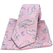 David Van Hagen Floral Pattern Woven Silk Tie and Pocket Square Set - Pink