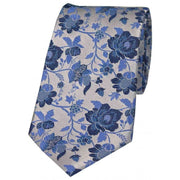 David Van Hagen Floral Patterned Silk Tie - Silver/Blue