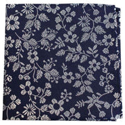 David Van Hagen Flowers Silk Pocket Square - Navy/White