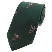 David Van Hagen Flying Pheasants Woven Country Silk Tie - Forest Green