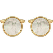 David Van Hagen Gold Plated Mother of Pearl Round Cufflinks - White/Gold