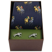 David Van Hagen Horse Racing Tie and Cufflink Set - Navy