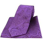 David Van Hagen Large Paisley Tie and Pocket Square Set - Purple