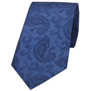 David Van Hagen Luxury Paisley Silk Tie - Denim Blue