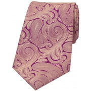 David Van Hagen Luxury Paisley Silk Tie - Purple/Fuchsia