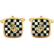 David Van Hagen Masonic Embossed Square Cufflinks - Mother of Pearl/Onyx