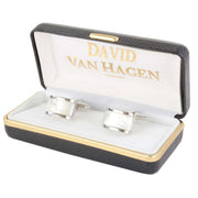 David Van Hagen Mother of Pearl Domed Rectangle Cufflinks - Silver/Cream