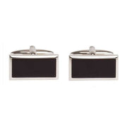 David Van Hagen Onyx Wide Rectangle Cufflinks - Silver