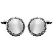 David Van Hagen Rhodium Plated Mother of Pearl Round Porthole Cufflinks  - White/Silver