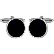 David Van Hagen Rhodium Plated Onyx Round Cufflinks  - Black/Silver