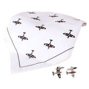 David Van Hagen Spitfire Handkerchief and Cufflink Set - White/Black