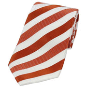 David Van Hagen Striped Polyester Tie - Orange/White