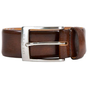 Dents Heritage Feather Edge Leather Belt - Gloss Mid Brown