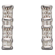 Elements Gold Baguette Bar Diamond Earrings - White Gold
