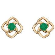 Elements Gold Cut Out Flower Emerald Earrings - Yellow Gold/Green