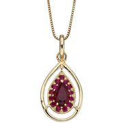 Elements Gold Cut Out Teardrop Ruby Pendant - Yellow Gold/Red