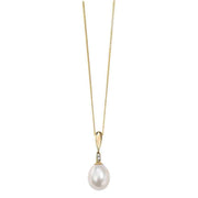 Elements Gold Diamond and Freshwater Pearl Drop Pendant - Gold/White