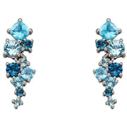 Elements Gold Scattered Long Diamond Earrings - Blue/Silver