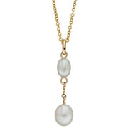 Elements Gold Tier Drop Freshwater Pearl Pendant - Yellow Gold