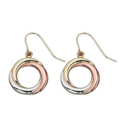 Elements Gold Triple Gold Russian Ring Style Drop Earrings - Gold/Rose Gold/White Gold