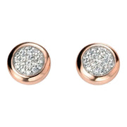 Elements Silver Cubic Zirconia Cabochon Stud Earrings - Silver/Rose Gold/Clear