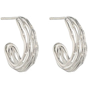 Elements Silver CZ Bamboo Stem Half Hoop Earrings - Silver