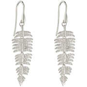 Elements Silver CZ Drop Leaf Earrings - Silver