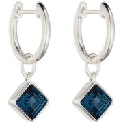 Elements Silver Double Square Montana Blue Crystal Kite Hoop Earrings - Silver/Blue