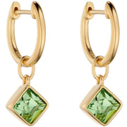 Elements Silver Double Square Peridot Crystal Kite Hoop Earrings - Gold/Green