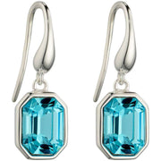 Elements Silver Elonged Octagon Aquamarine Crystal Drop Earrings - Silver/Blue