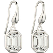Elements Silver Elonged Octagon Clear Crystal Drop Earrings - Silver/Clear