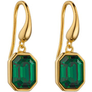 Elements Silver Elonged Octagon Emerald Crystal Drop Earrings - Gold/Green