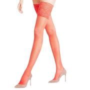 Falke Seidenglatt 15 Den Stay Up Transparent Floral Stockings - Red