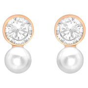 KJ Beckett Pearl and Cubic Zirconia Drop Stud Earrings - Rose Gold/Silver