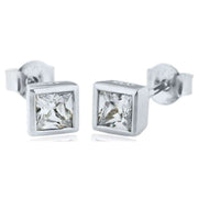 KJ Beckett Square Cubic Zirconia Stud Earrings - Silver
